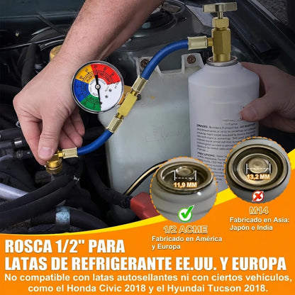 Kit De Recarga De Refrigerante Aire Acondicionado Automotriz Con Medidor