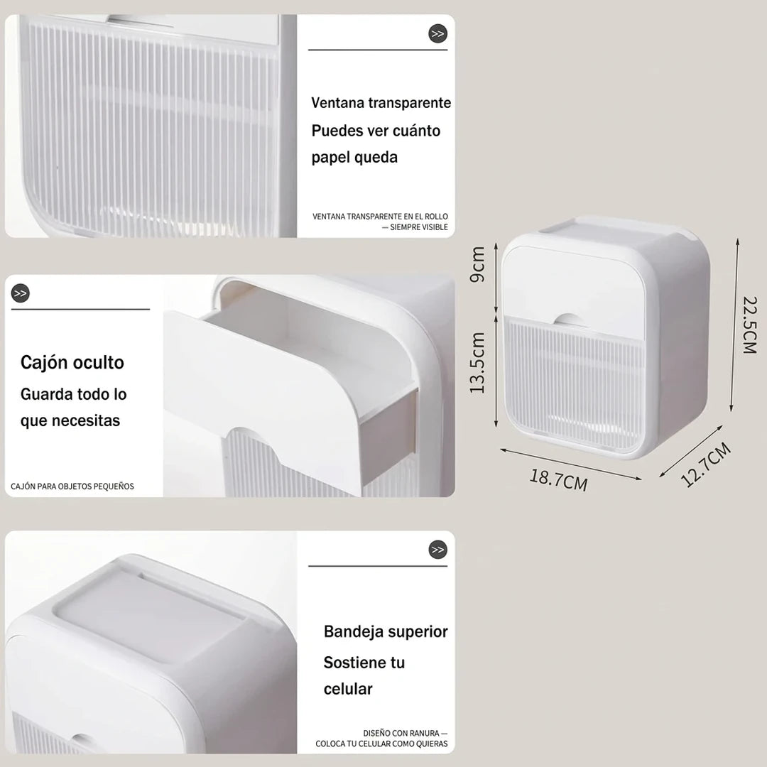 Dispensador De Papel Higiénico Con Cajón De Pañuelos Adhesivo De Pared