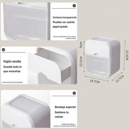 Dispensador De Papel Higiénico Con Cajón De Pañuelos Adhesivo De Pared