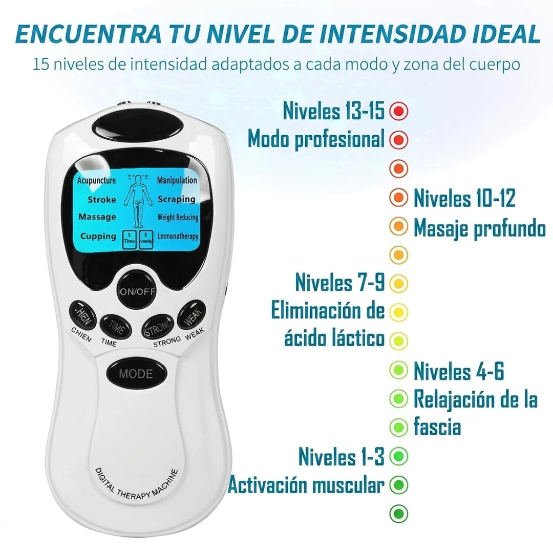 Electroestimulador TENS Digital Con 8 Modos Terapéuticos y 15 Niveles De Intensidad