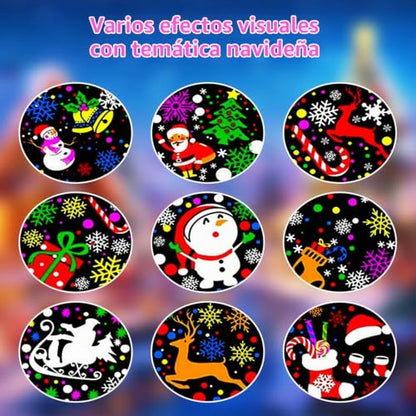 Proyector LED Navideño 9 Patrones Con Rotación Automática y Conexión USB