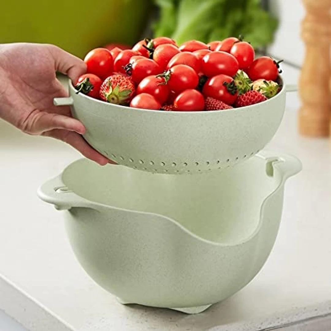 Pack X3 Escurridor 2 en 1 Giratorio De Cocina Para Frutas Y Verduras