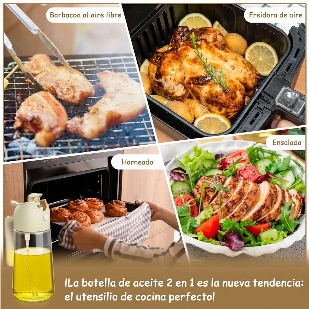 Dispensador 2 en 1 de Aceite — Rociador y Vertedor de Vidrio