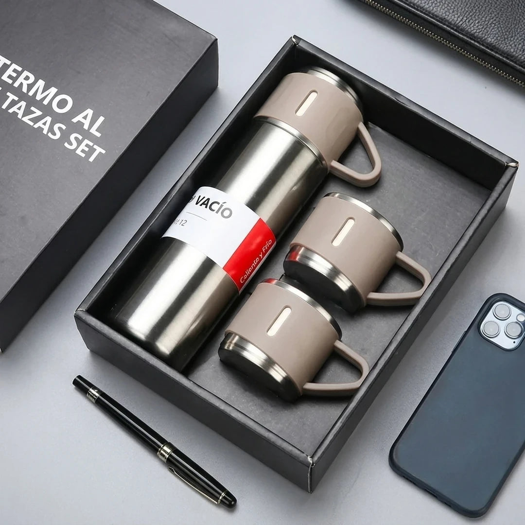 2 Kits Termo Bebida Caliente Y Fría Acero Inoxidable Con Taza + 2 Tazas Adicionales