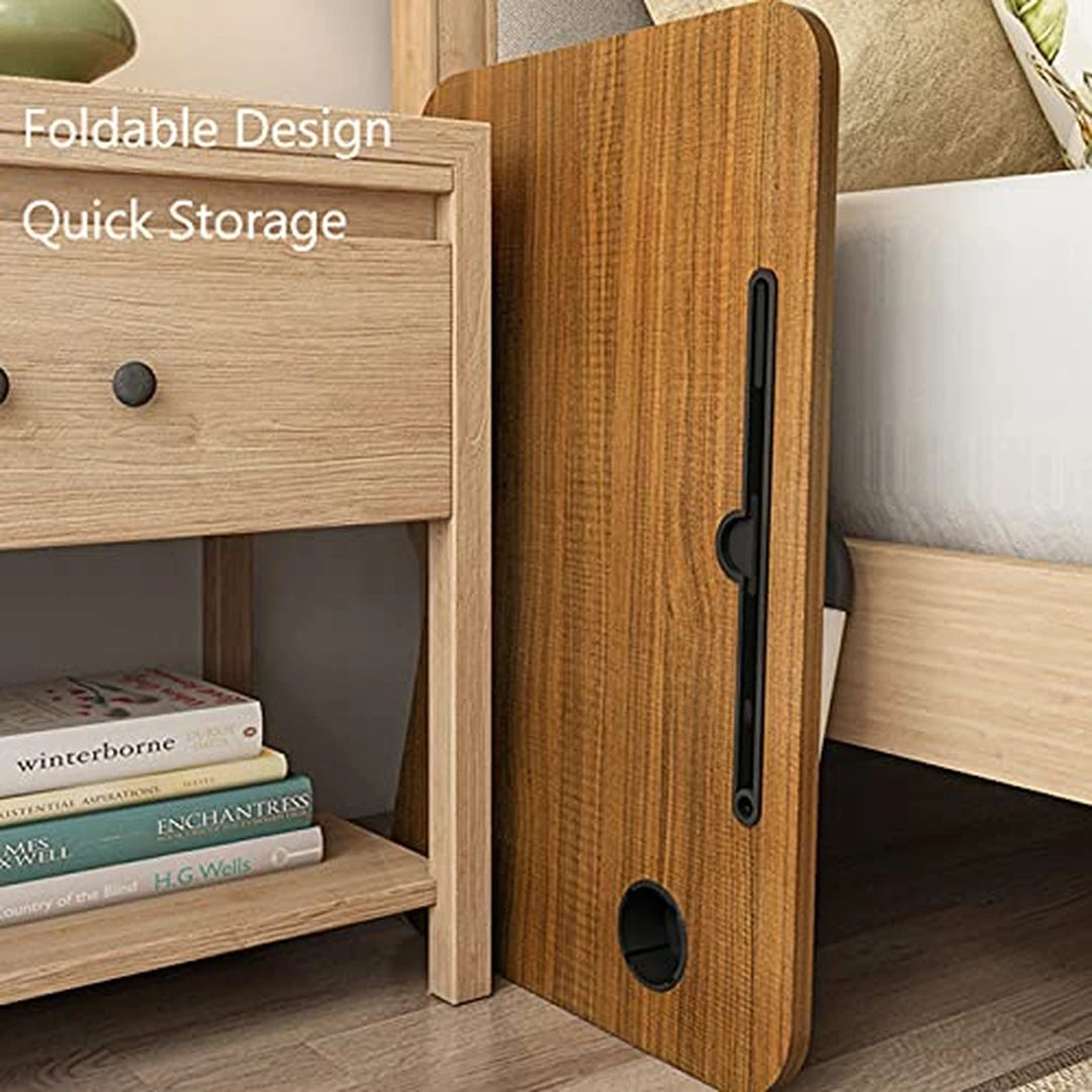 Mesa Plegable Multiusos para Cama y Sofá con Ranura para Tablet y Portavasos