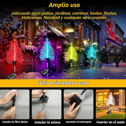 Pack X2 Luces Solares Navideñas Fibra Óptica Impermeables Tipo Árbol
