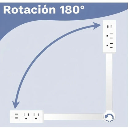 Extensor de Enchufe Giratorio 180° Con Brazo Retráctil CA y Puertos USB-A/USB-C