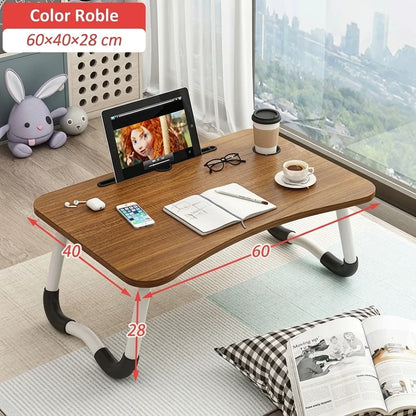 Mesa Plegable Multiusos para Cama y Sofá con Ranura para Tablet y Portavasos