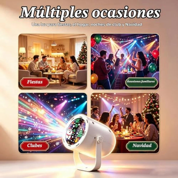 Proyector LED Navideño 9 Patrones Con Rotación Automática y Conexión USB