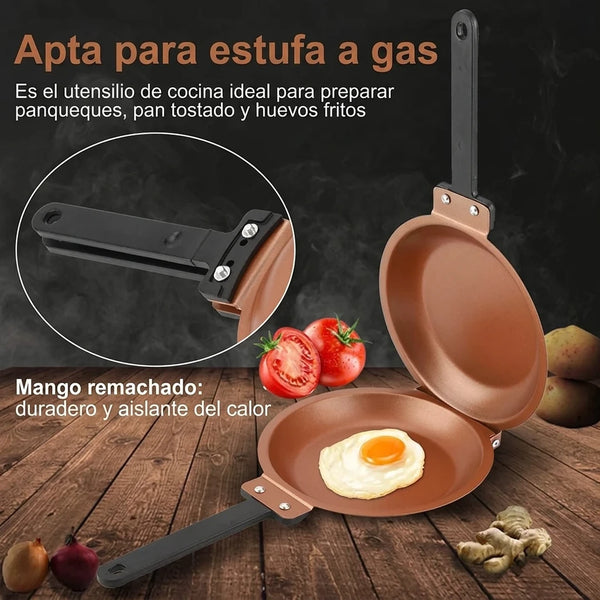Sartén Volteable Doble Cara Con Cocción Simultánea y Antiadherente Cerámico Sin Tóxicos