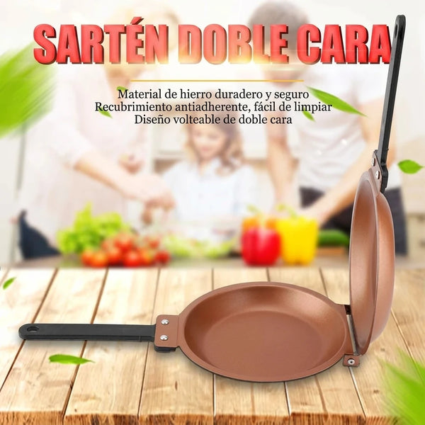 Sartén Volteable Doble Cara Con Cocción Simultánea y Antiadherente Cerámico Sin Tóxicos