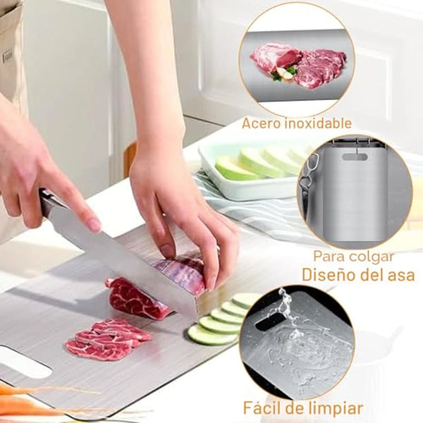 Tabla de Corte en Acero Inoxidable 304 Con Doble Cara y Protección Sin BPA