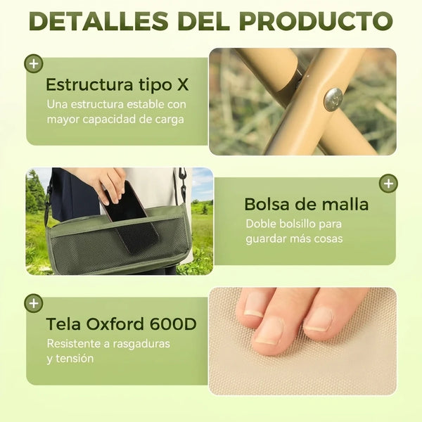 Taburete Plegable 2 en 1 Con Bandolera y Asiento Firme Para Camping / Pesca y Senderismo