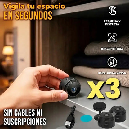 Pack x3 Mini Cámara Espía De Seguridad Wi-Fi 1080p Sujeción Magnética