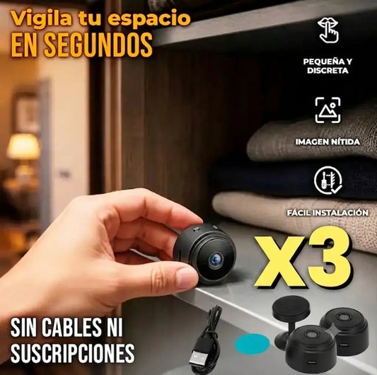 Pack x3 Mini Cámara Espía De Seguridad Wi-Fi 1080p Sujeción Magnética