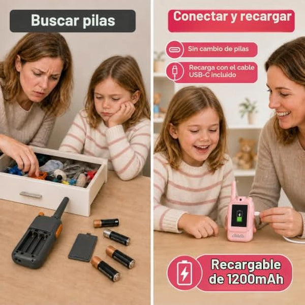 Walkie Talkie de Video para Niños 2 en 1 Con Pantalla HD, Recargable USB-C y Cambiador de Voz
